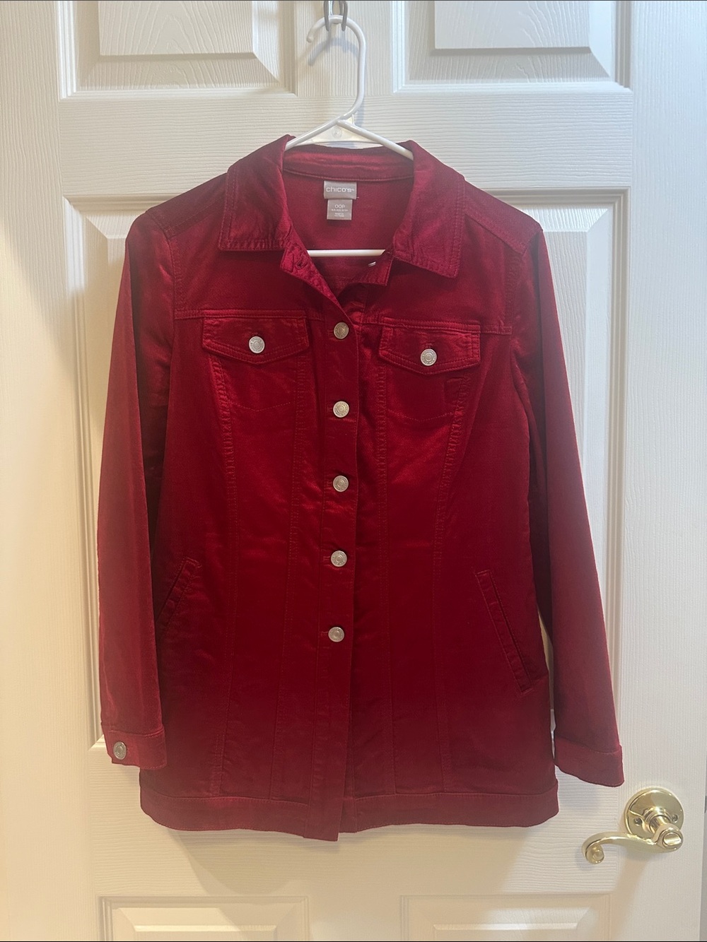 Chico's Deep Red Button-Up velvet Jacket